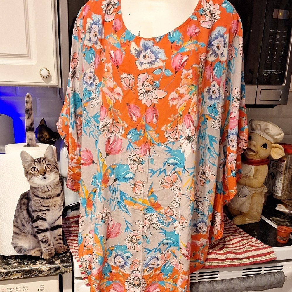 f Tolani Floral Tunic - Orange and Blue Size 3X
